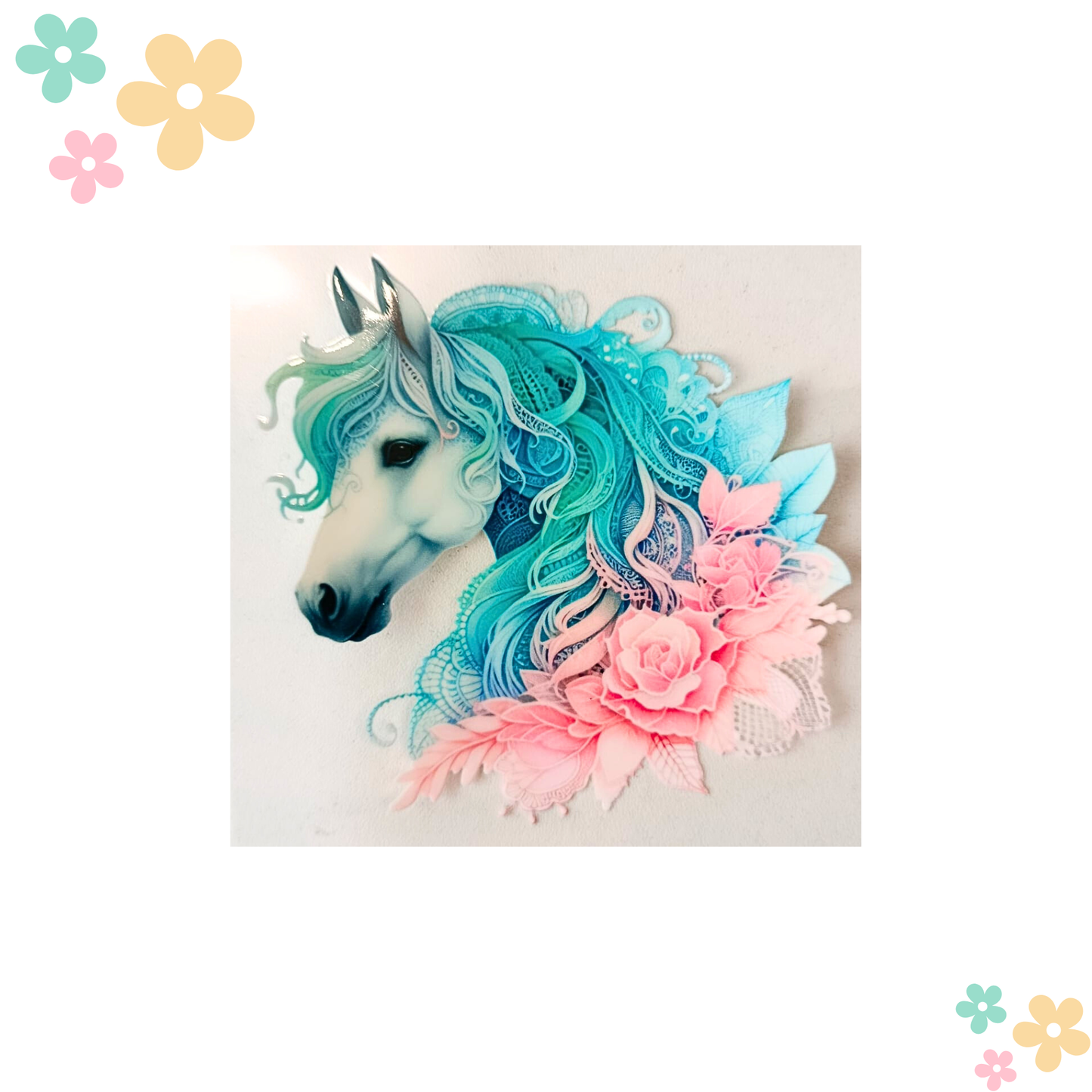 Cheval Dentelle Rose et Bleu