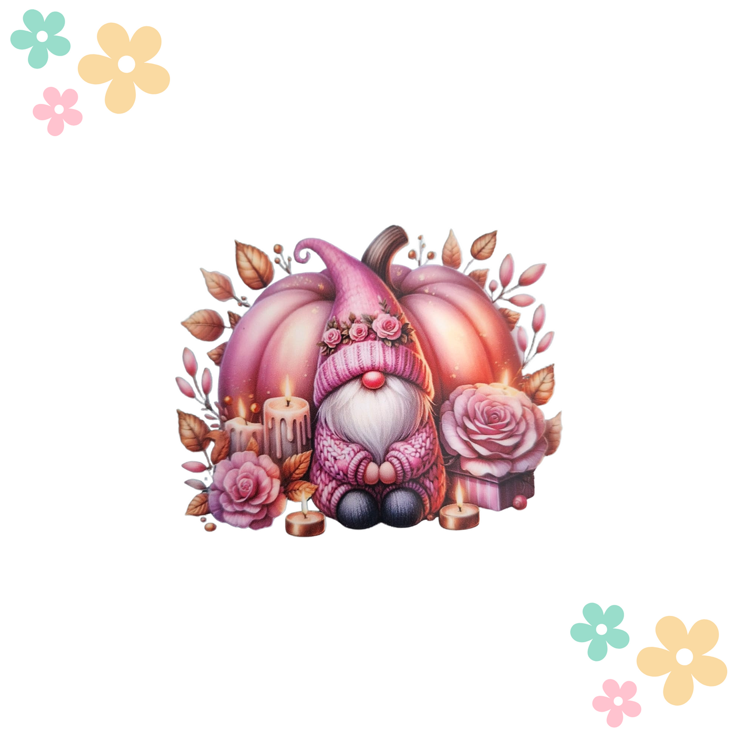 Gnome Rose Citrouille Bougie