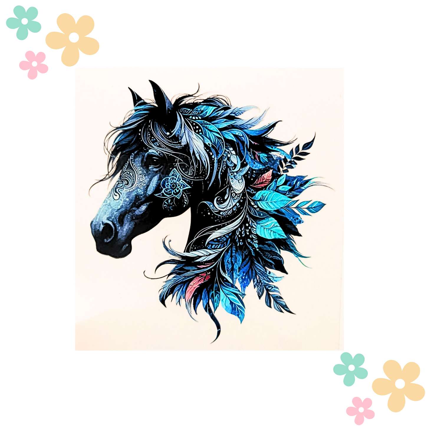 Cheval Plumes Bleues