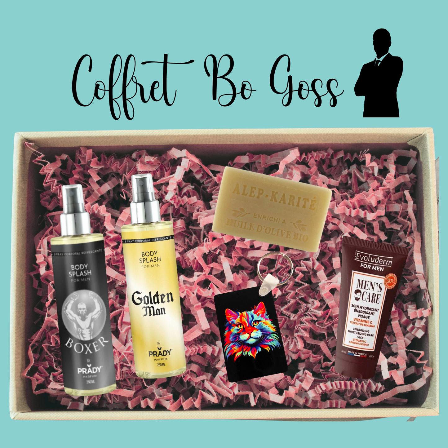Coffret "Bo Goss" – Cadeau homme avec soins & porte-clé personnalisé