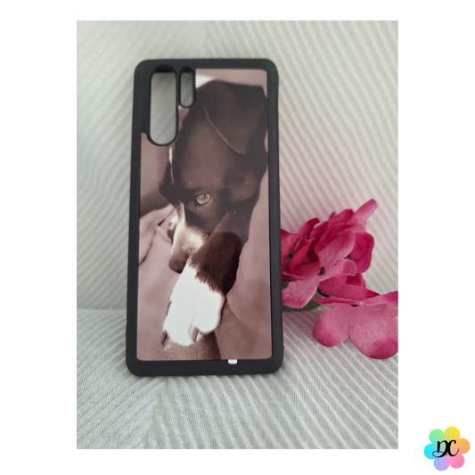 Coque rebord noir avec une photo d'un chien personnalisé pour téléphone