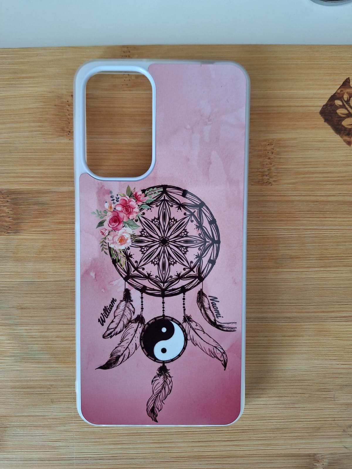 Coque avec design attrape-rêve ying yang personnalisé, rebord transparent