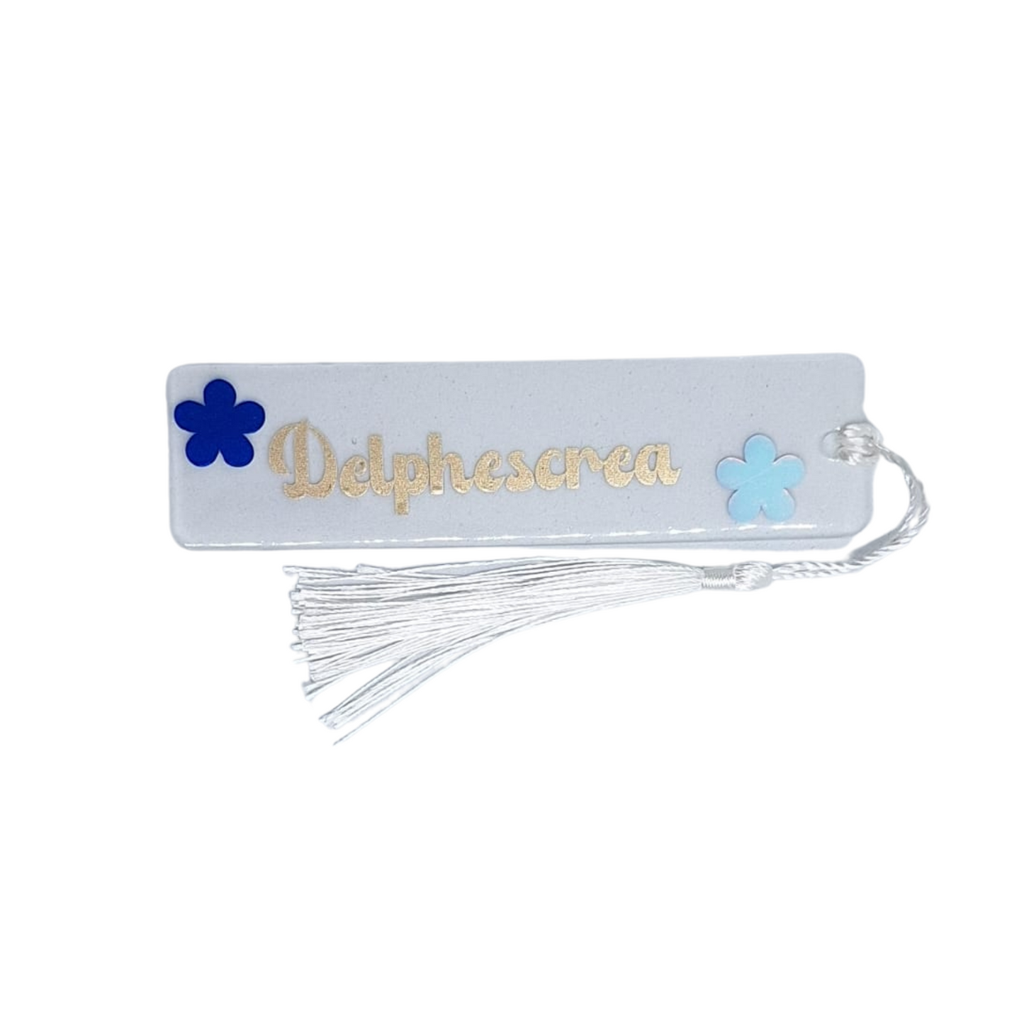 marque page avec logo représentant des petites fleurs colorées et un pompon blanc