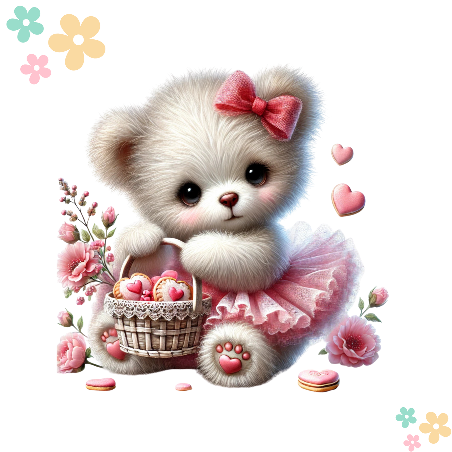 Ourson Tutu Rose Panier