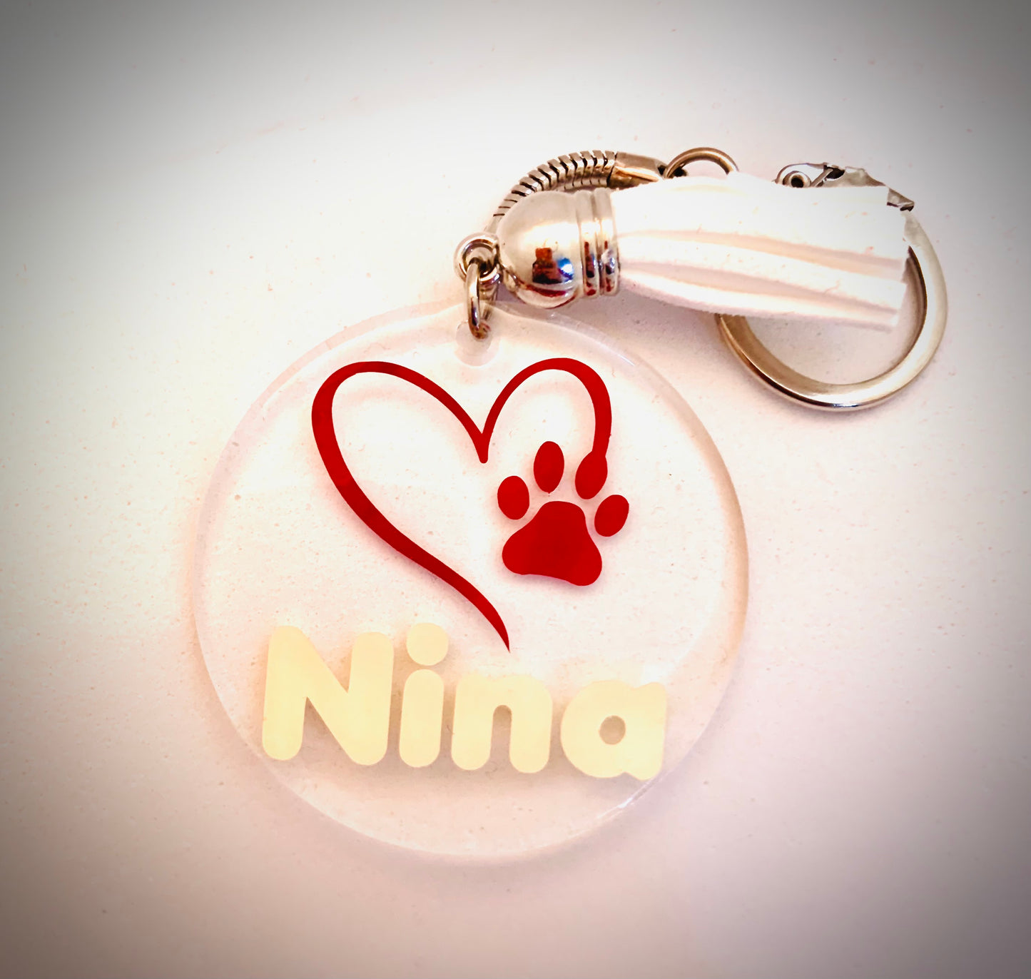 Porte-clés personnalisé vinyle acrylique avec prénom chien