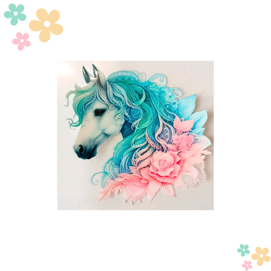 Cheval Dentelle Rose et Bleu