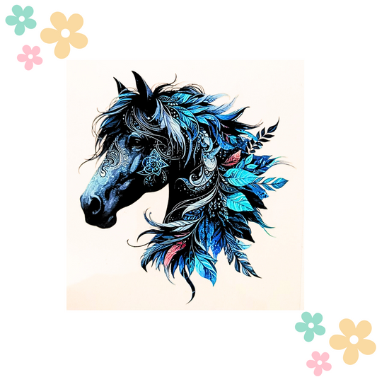 Cheval Plumes Bleues