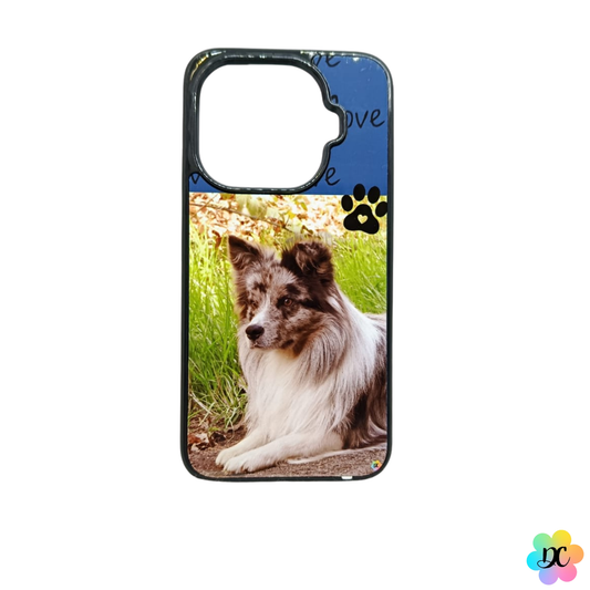 Coque rebord noir avec une photo d'un chien personnalisé pour téléphone