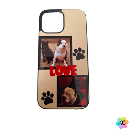 Coque rebord noir avec une photo de deux staffes, personnalisé pour téléphone