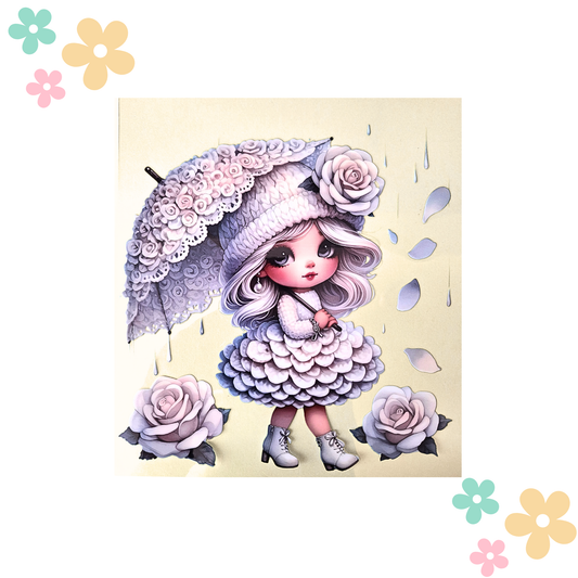 Fille Parapluie Rose Blanche