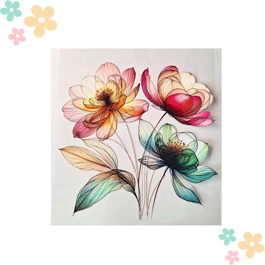 Fleurs Aquarelles Roses et Vertes