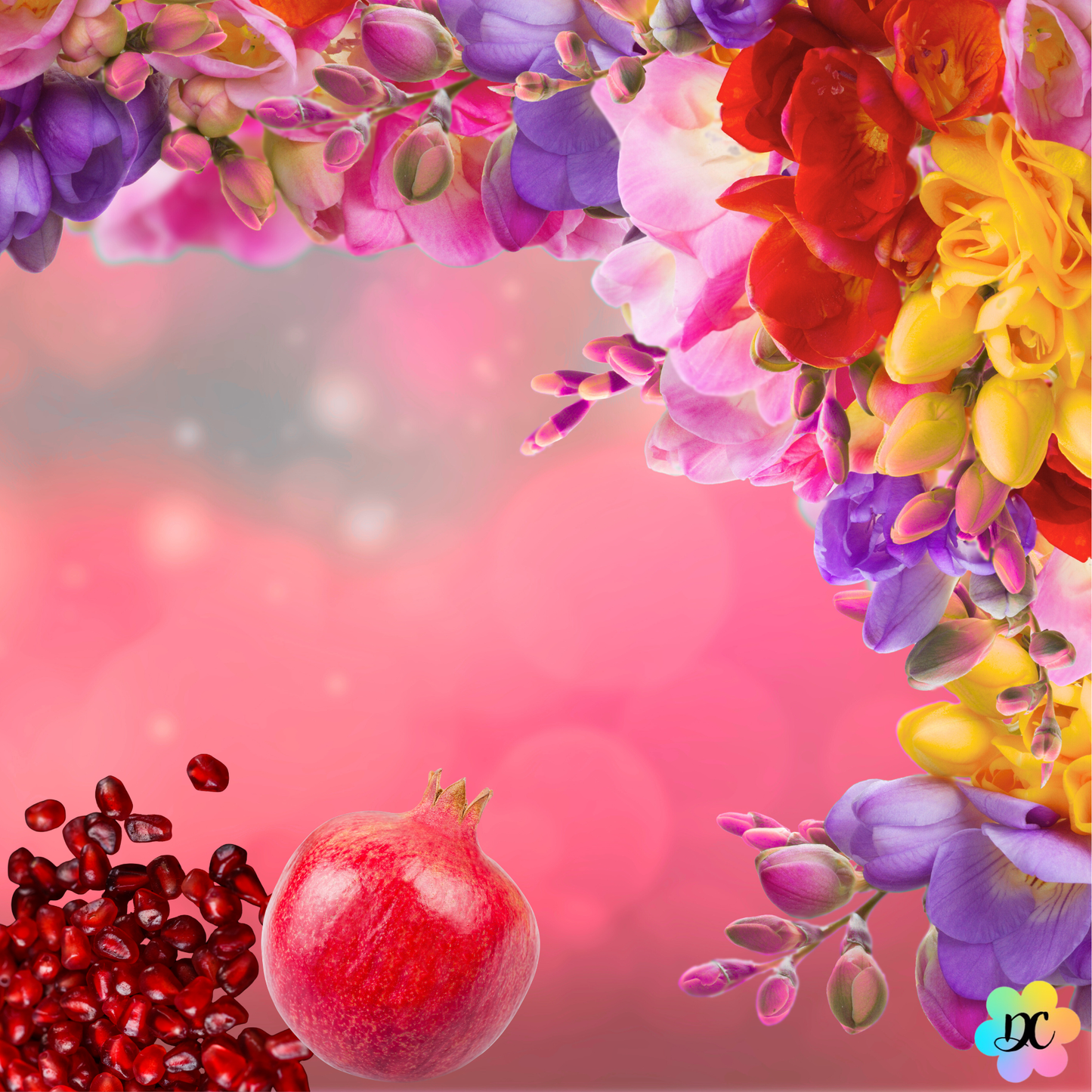 Image fleur de freesia et grenade