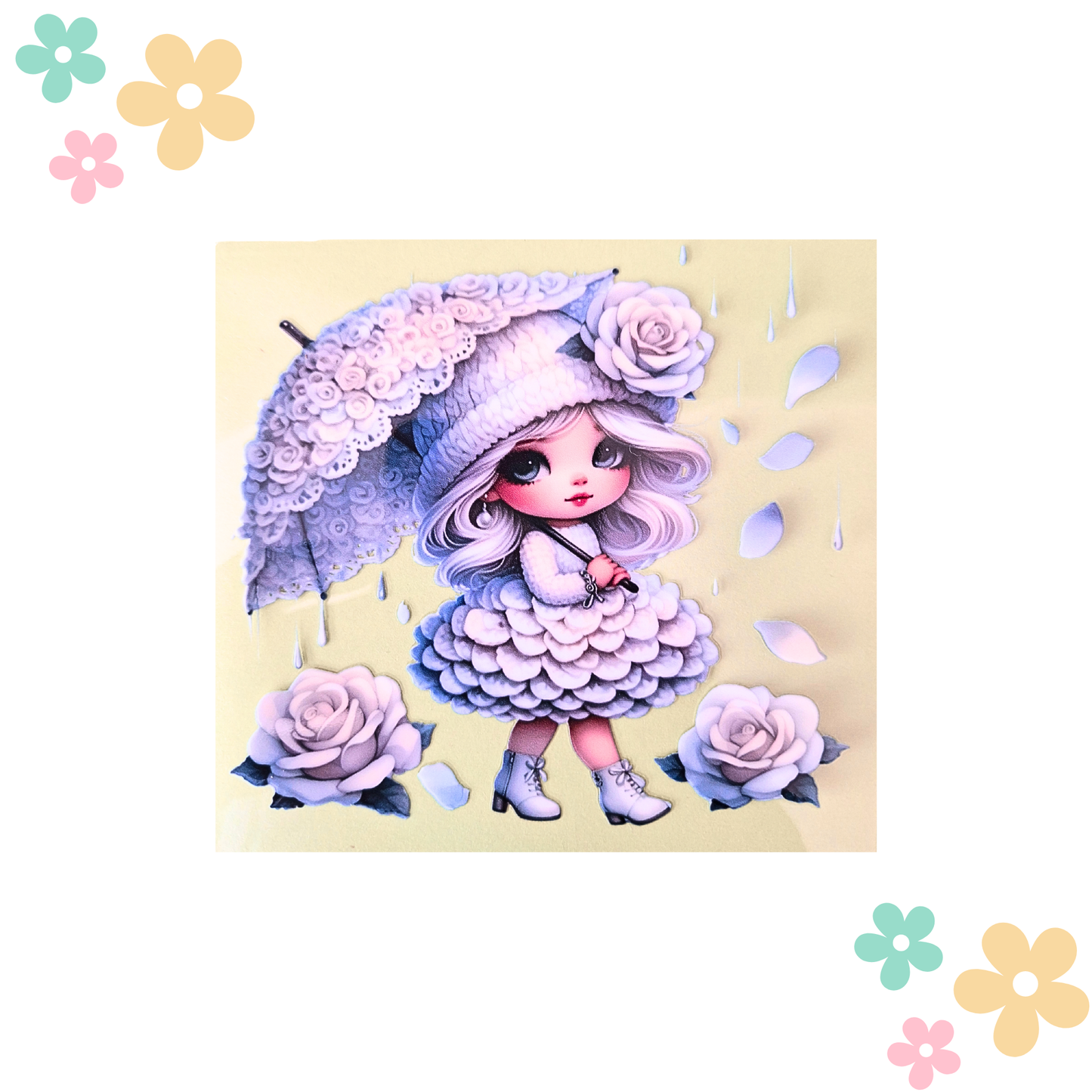 Petite Fille Parapluie Roses Blanches
