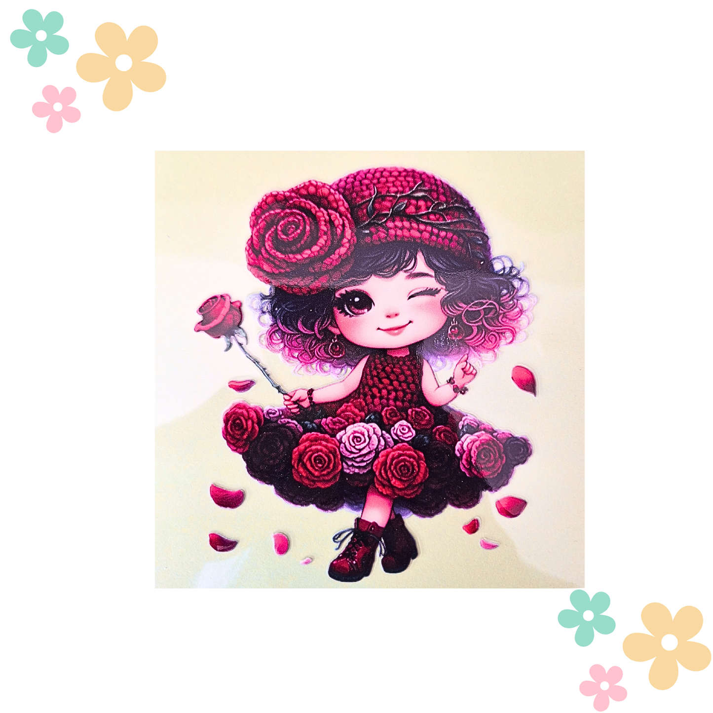 Petite Fille Roses Rouges clin d'oeil