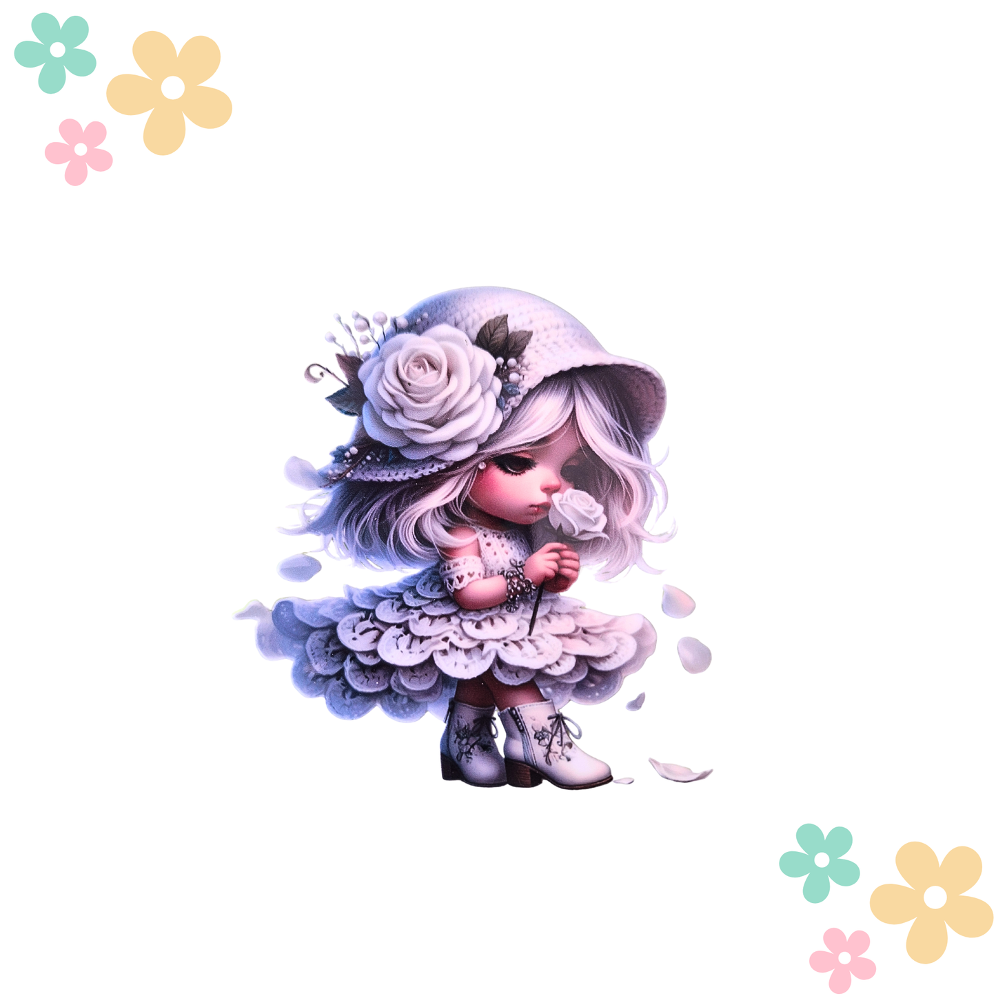 Petite Fille Roses Blanches