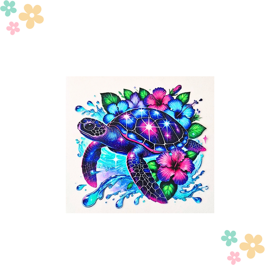 Tortue Hibiscus Rose et Bleu