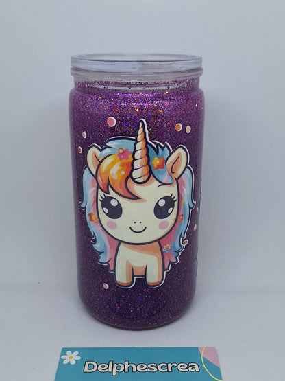 Tumbler can boule à neige avec paillettes violettes et design personnalisé