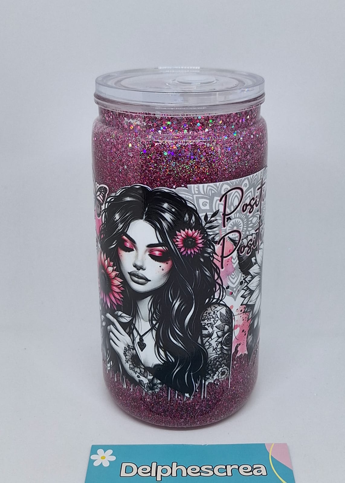 Tumbler can boule à neige avec paillettes roses et décoration personnalisée